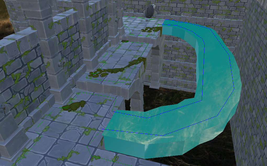 Custom navigation areas visualized through the NavMesh debug view.