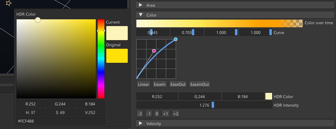 Particle System color editor