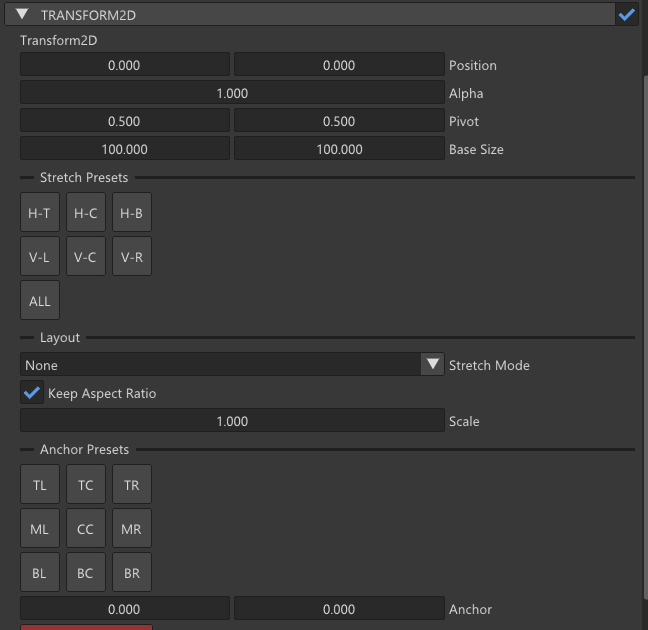 Grid of anchor and stretch preset buttons in the editor
