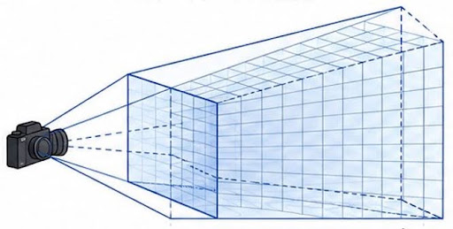 We can see the camera frustum representation of the area that Wronski recomends.